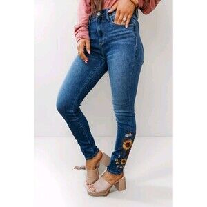 Driftwood Jackie High Rise Skinny Stretch Jean Size 26X28 Floral Embroidered
